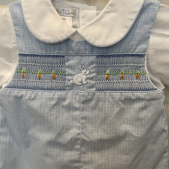 Smocked Bunny Shortalls with Shirt - Picture 2 of 6